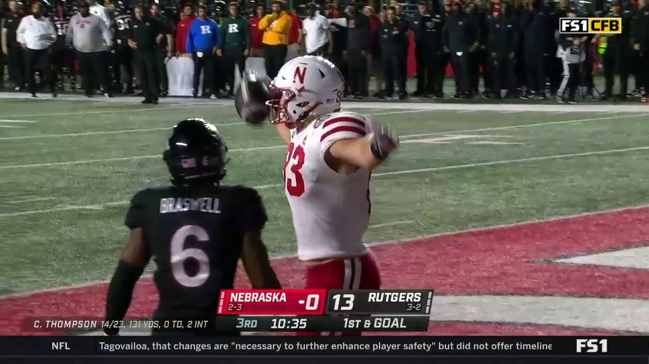Nebraska trims Rutgers' lead to 7-13 after Casey Thompson connects with Travis Vokolek on a seven-yard TD