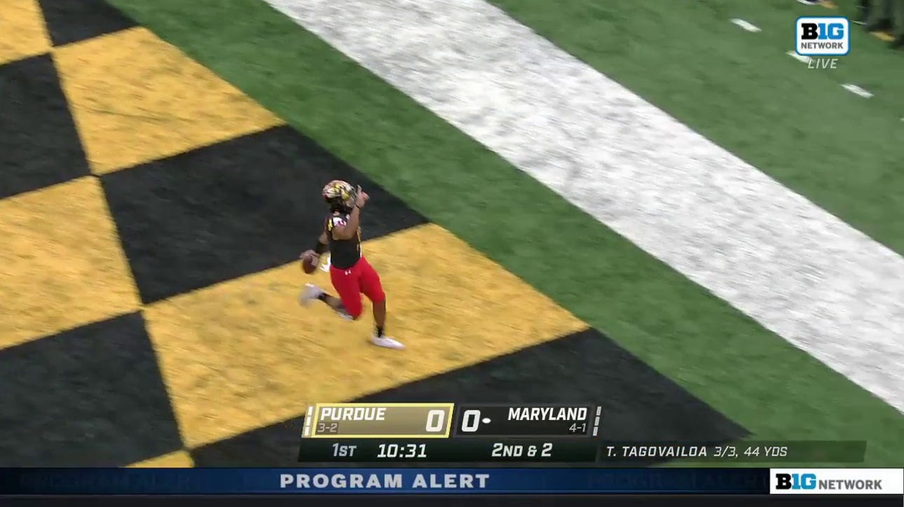 Maryland's Taulia Tagovailoa starts the first quarter strong with a nine-yard TD rush