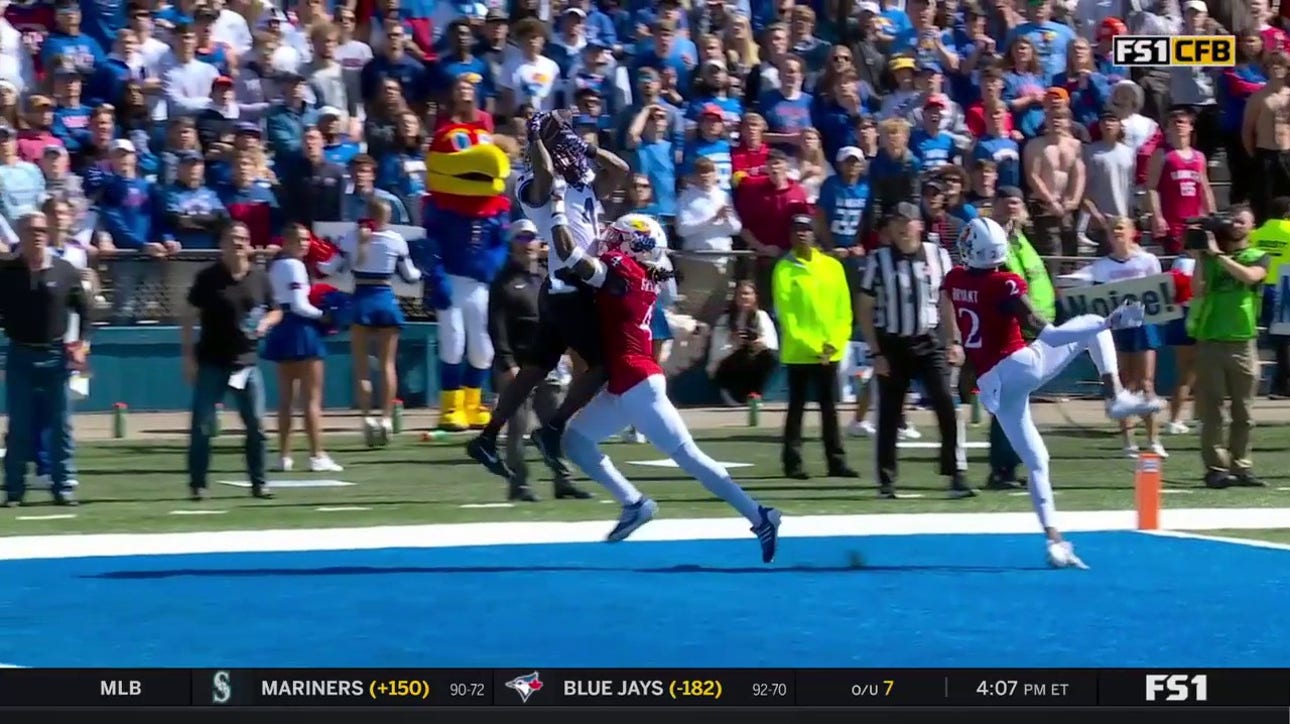 Taye Barber Mosses the Kansas DB for an incredible touchdown catch to put TCU up 31-24