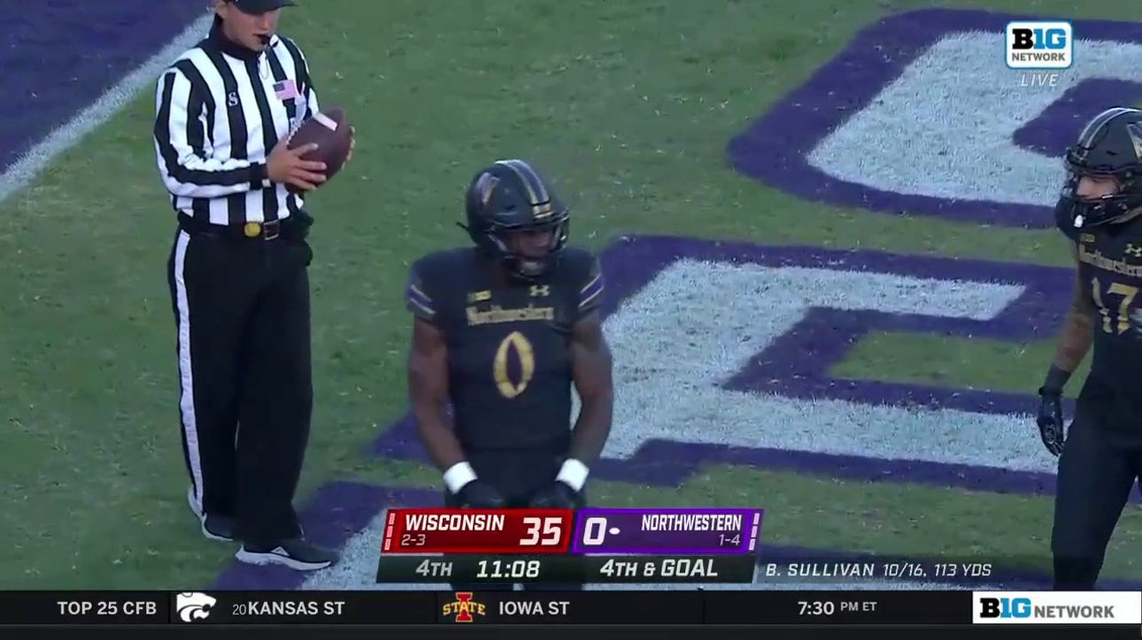 Brendan Sullivan connects with Anthony Tyus for a one-yard touchdown to put Northwestern on the board, 35-7