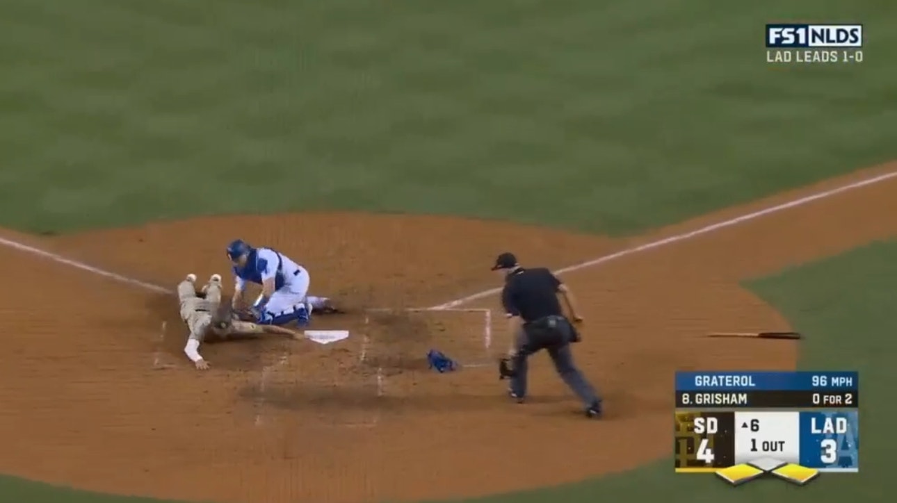 Dodgers' Brusdar Graterol throws out Wil Myers at home to prevent a run 