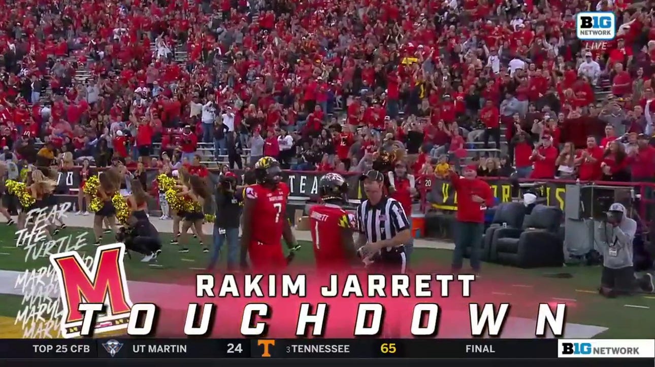 Billy Edwards connects with Rakim Jarrett for a 30-yard touchdown giving Maryland a 24-17 lead