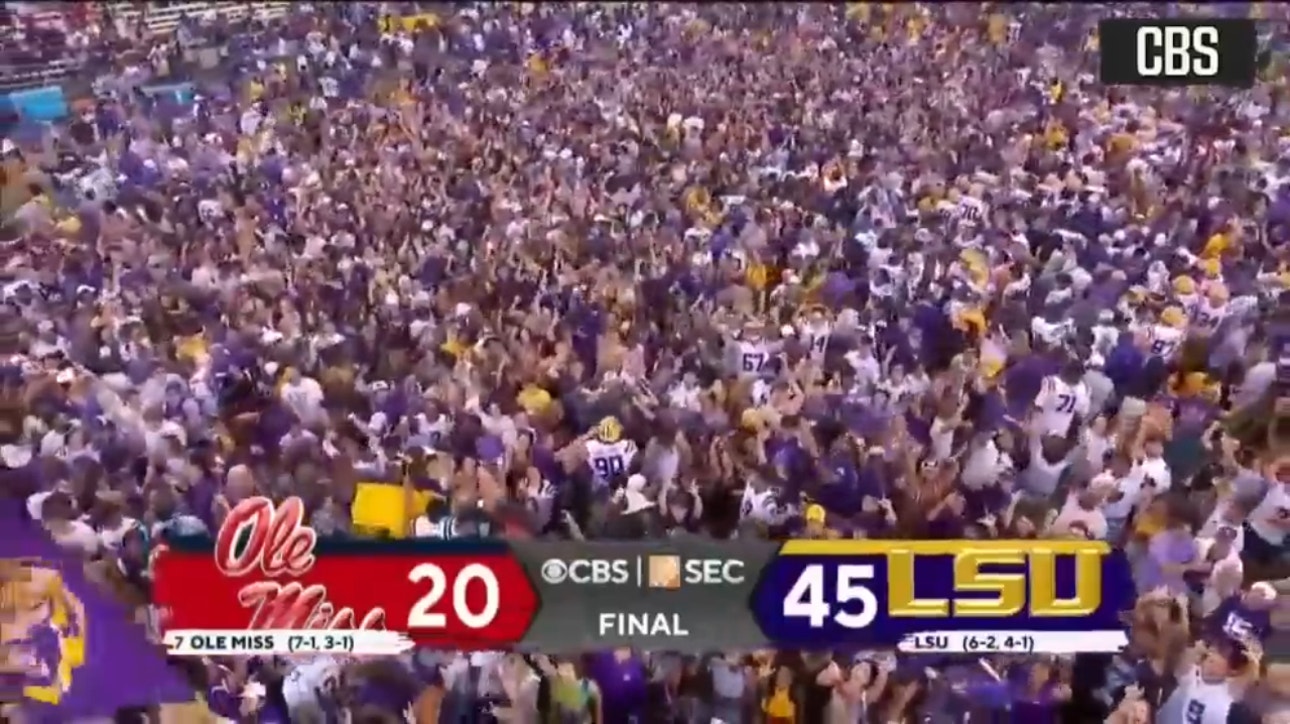 LSU fans rush Tiger Stadium after upset vs. No. 7 Ole Miss