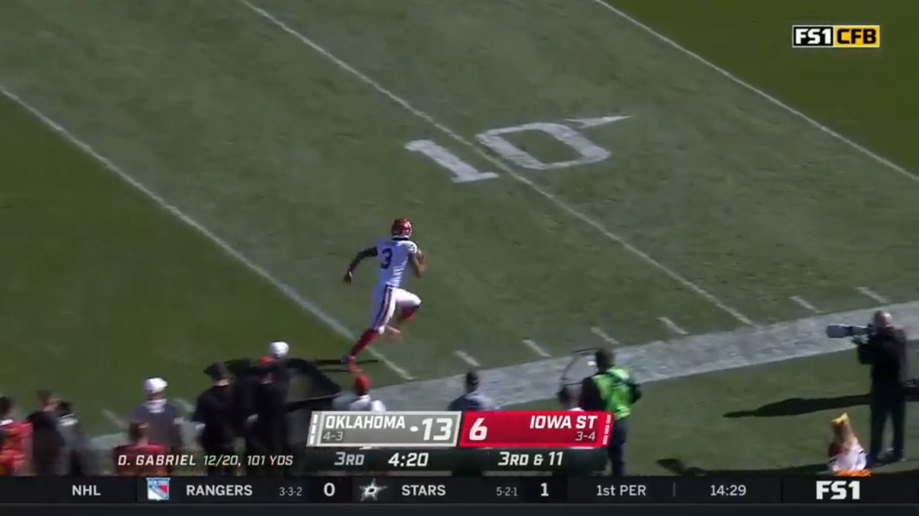 Oklahoma takes a 20-6 lead after Dillon Gabriel completes a 41-yd TD pass to Jalil Farooq