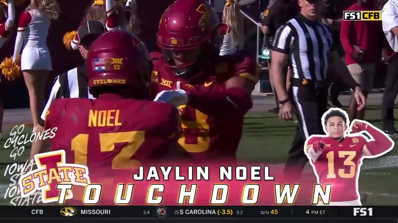 Iowa State trims the Oklahoma lead to 20-13 after Hunter Dekkers connects with Jaylin Noel for a 15-yard TD