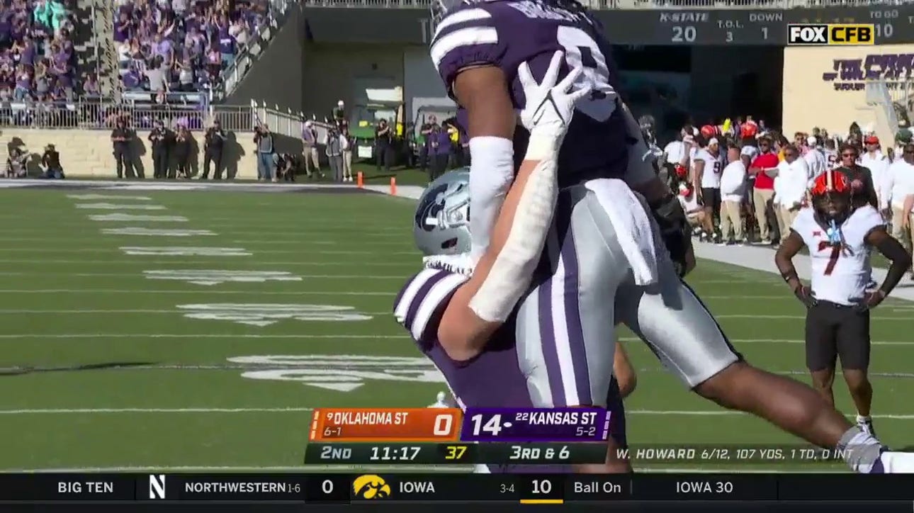 Will Howard connects with Phillip Brooks on a 31-yard TD pass, giving Kansas State a 21-0 lead over Oklahoma State