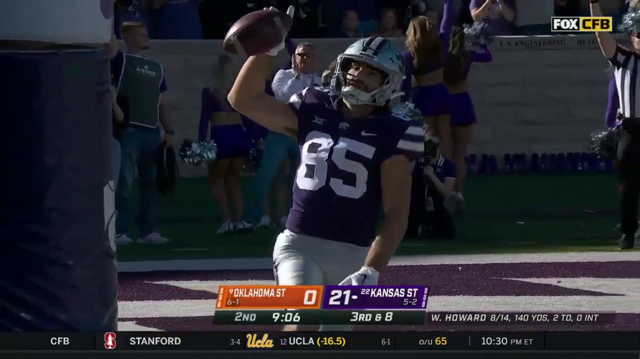 Will Howard links up with Kade Warner on a 41-yard TD extending Kansas State's lead to 28-0