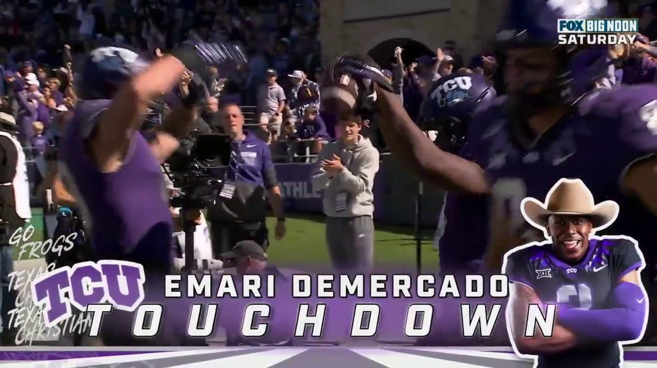 Max Duggan finds Emari Demercado in the end zone for a 16-yard touchdown extending the TCU lead to 34-17 over Texas Tech