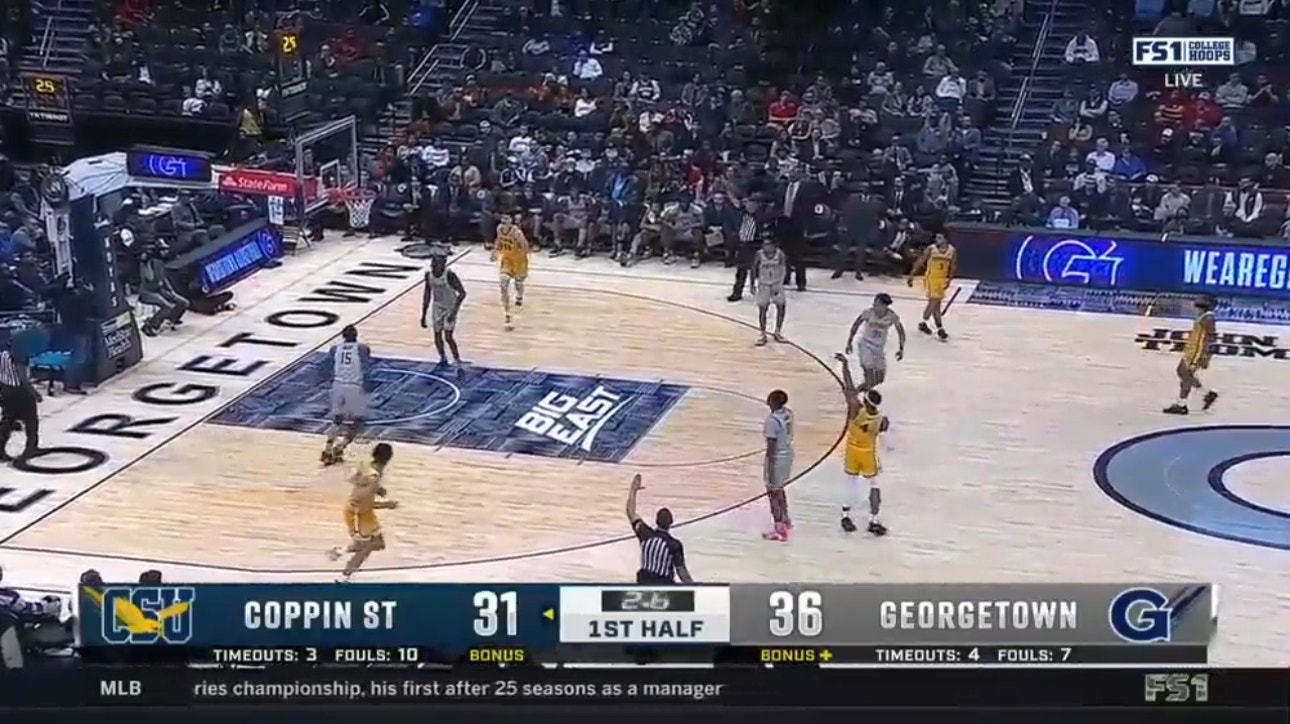 Nendah Tarke makes a 3-point buzzer beater for Coppin State to keep a close game against Georgetown