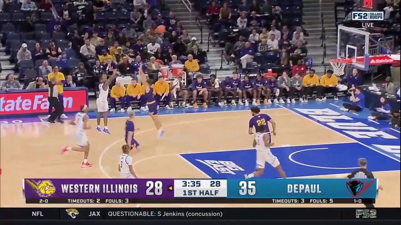 Depaul's Umoja Gibson comes up with the steal and follows it up with a three against Western Illinois   