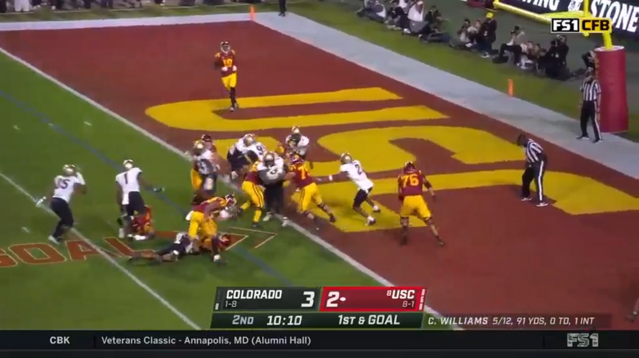 USC's Caleb Williams rushes for the touchdown to give the Trojans a 9-3 lead over Colorado