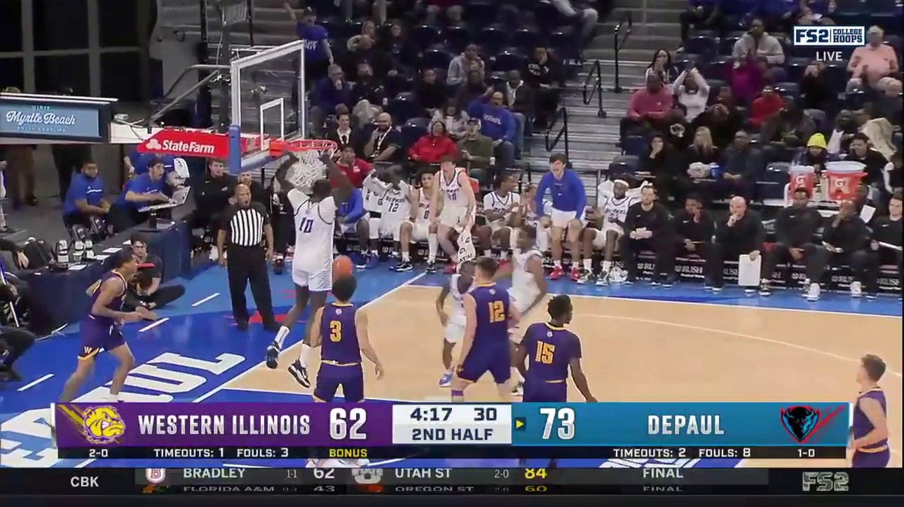 Depaul's Yor Anei throws it down after a clean ally-oop from Umoja Gibson 