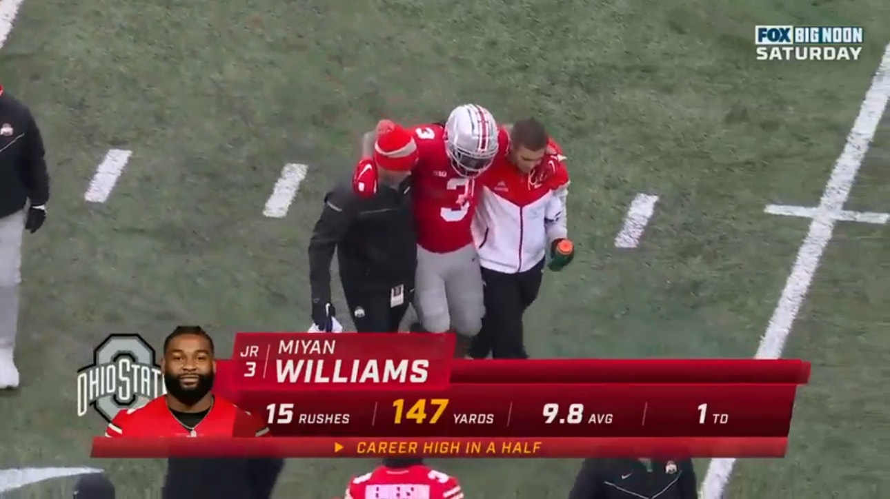 Ohio State RB Miyan Williams goes down with an injury and has to be helped off the field