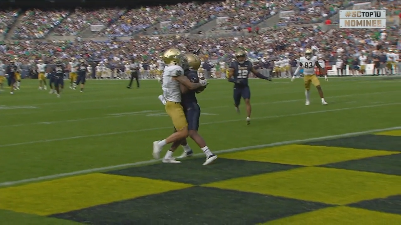 Notre Dame's Braden Lenzy makes a case for catch of the year with an unbelievable touchdown grab around a defender