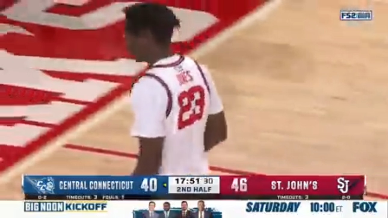 St Johns' David Jones scored a double-double, leading his team to a 91-77 victory over Central Connecticut State
