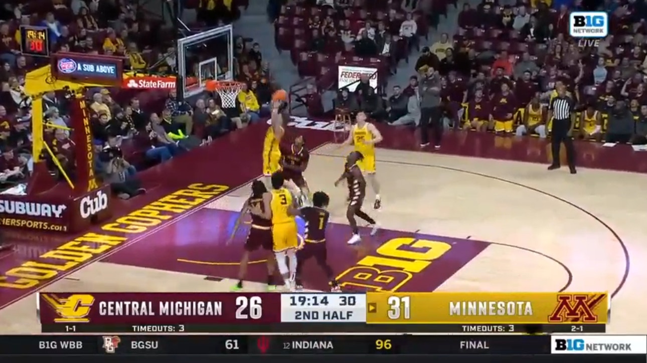 Minnesota's Treyton Thompson converts on a NASTY put-back slam