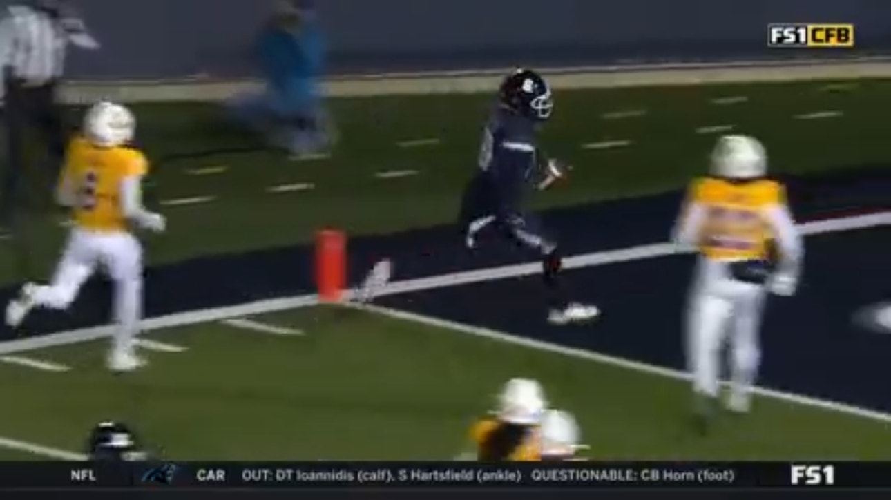 Utah State's Justin McGriff takes Cooper Legas' pass 19 yards for the touchdown