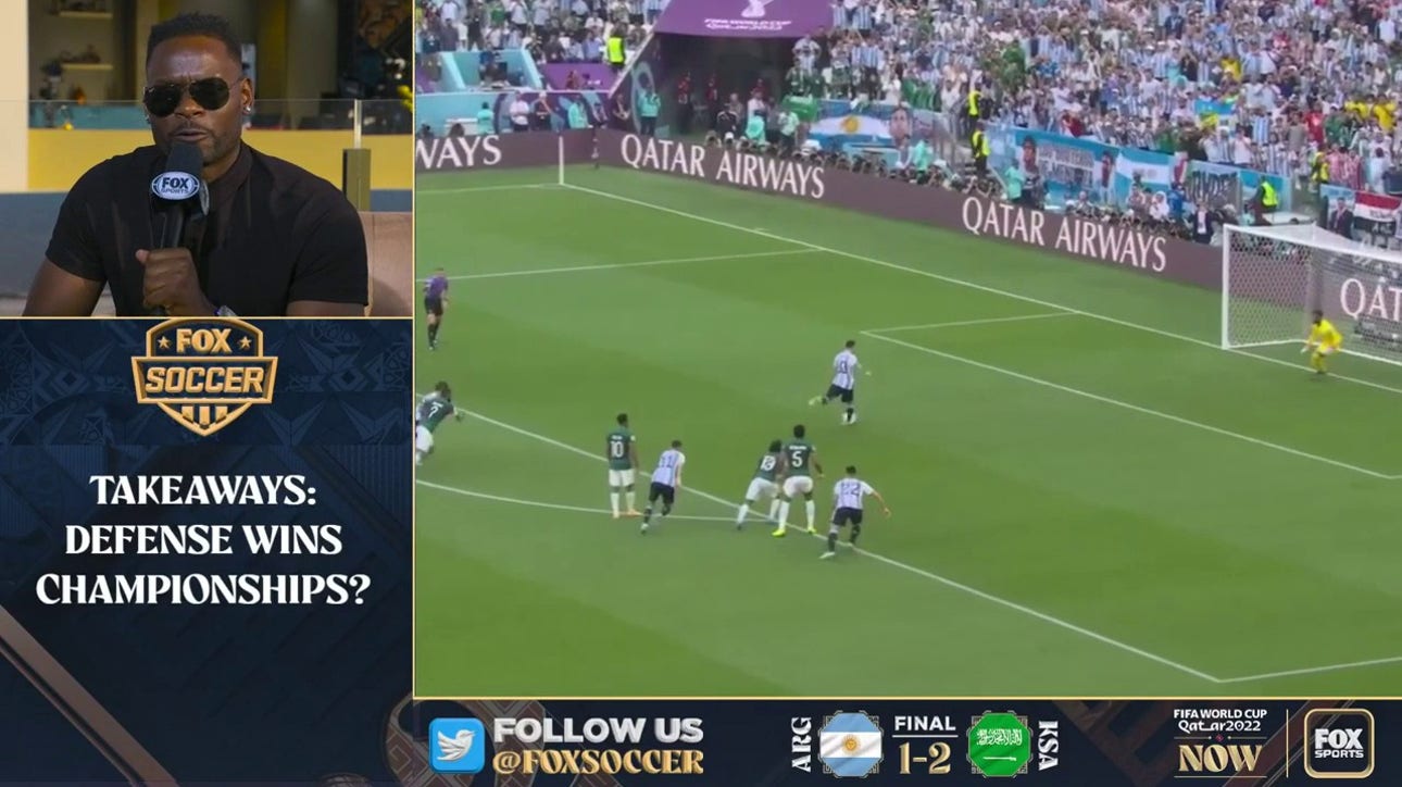 Maurice Edu gives a pep talk to stunned Argentina fans after upset by Saudi Arabia
