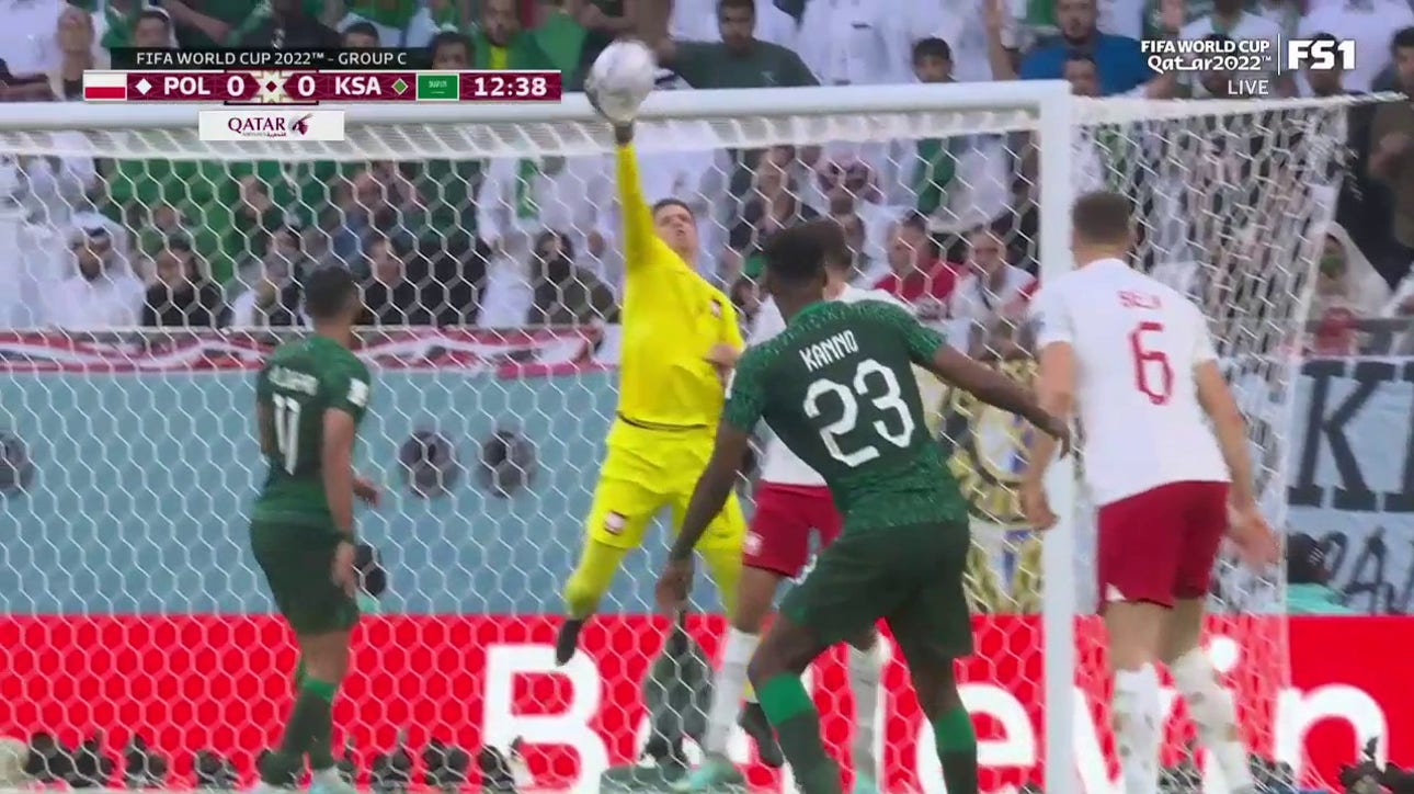 Mohamed Kanno's shot for Saudi Arabia deflected by Poland's Wojciech Szczesny | 2022 FIFA World Cup