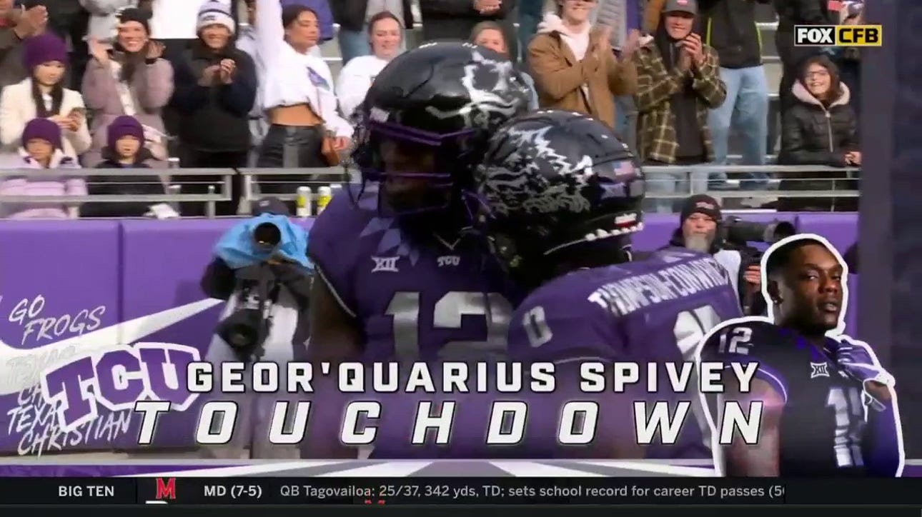 Max Duggan finds Geor'Quarius Spivey in the back of the end zone on 4th down to give TCU the early lead