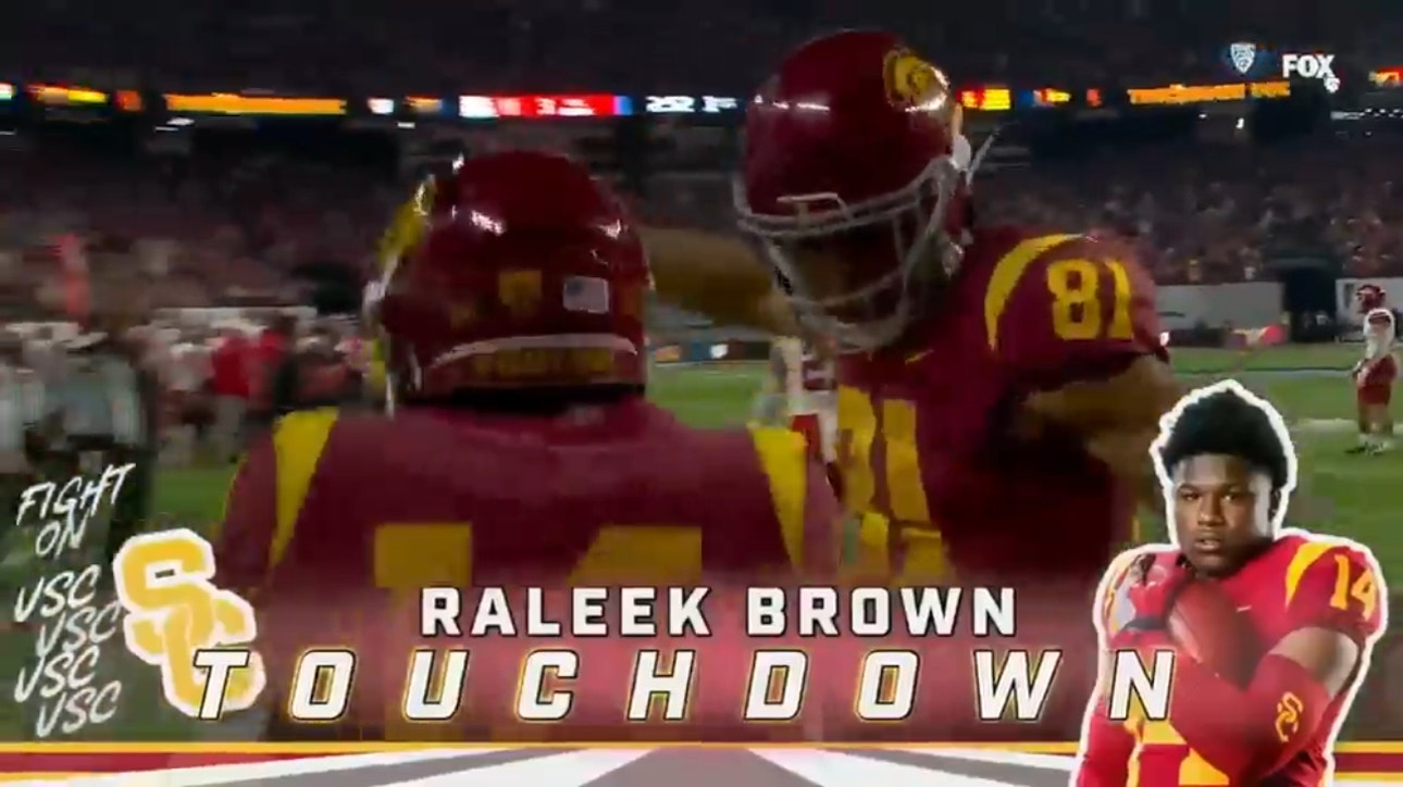 Caleb Williams finds Raleek Brown for the three-yard TD to give USC the 14-3 lead