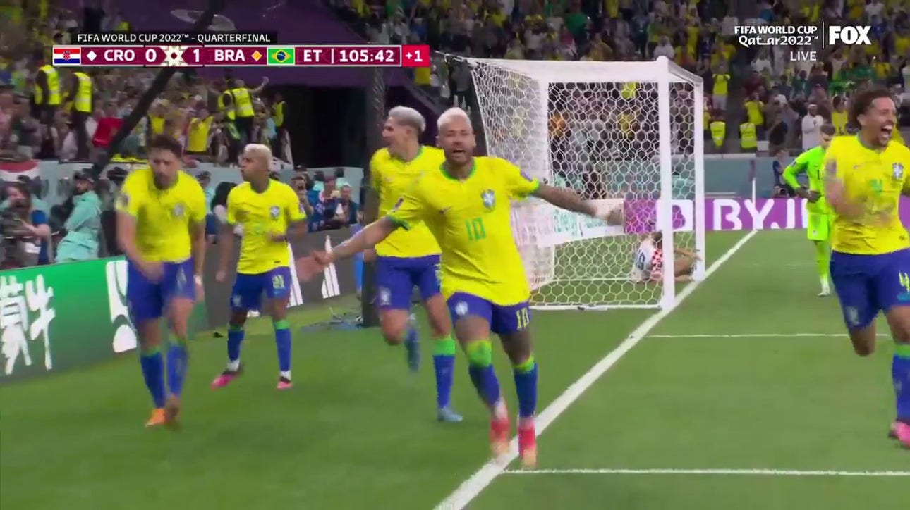 Neymar scores for Brazil in extra time to take a 1-0 lead over Croatia | 2022 FIFA World Cup