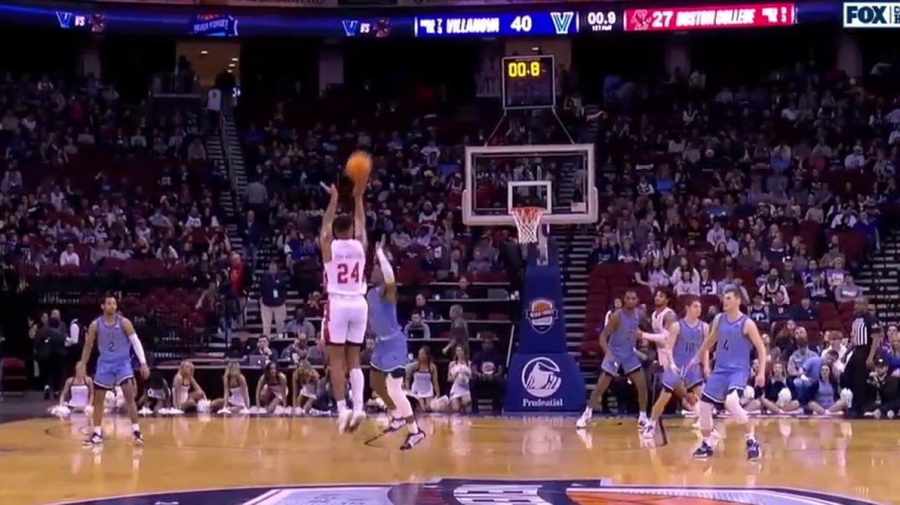 Boston College's CJ Penha Jr. pulls off deep three-point jumper as time expires vs Villanova