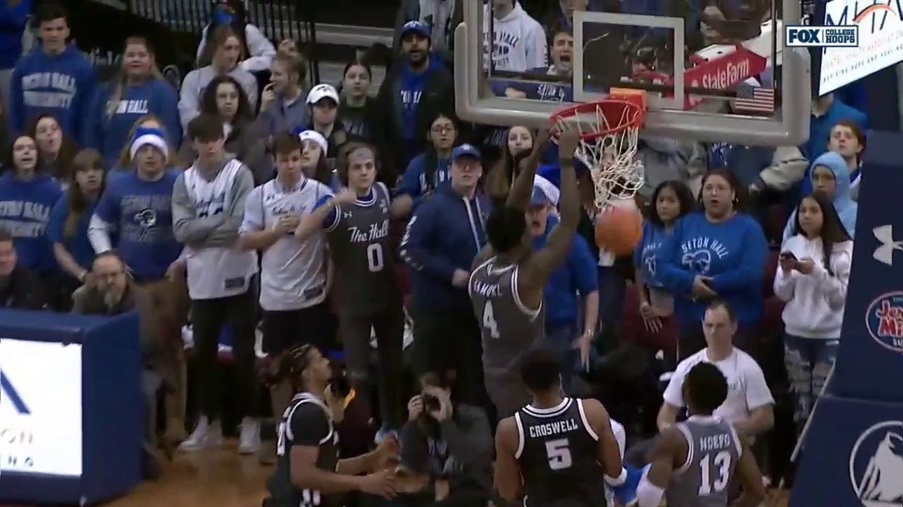 Tyrese Samuel breaks free for wide open slam dunk vs Providence