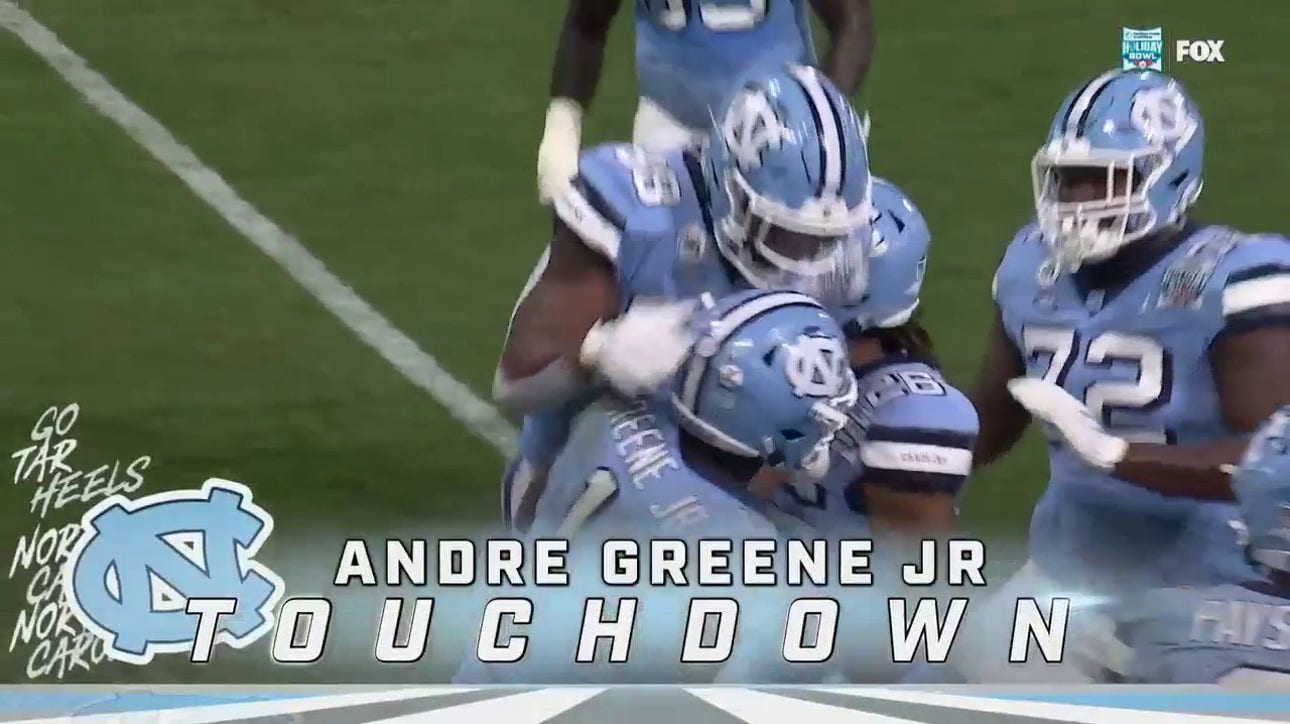 Drake Maye passes to Andre Greene Jr. for a six-yard touchdown to bring UNC to a 7-7 tie with Oregon