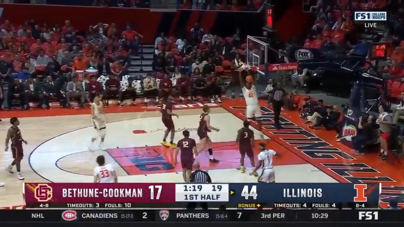 Illinois' Coleman Hawkins and Dain Dainja connect for WILD alley-oop dunk vs Bethune-Cookman