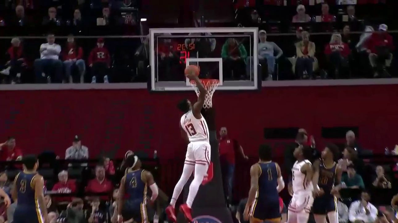 Antwone Woolfolk and Aundre Hyatt throw down huge dunks to extend Rutgers' lead