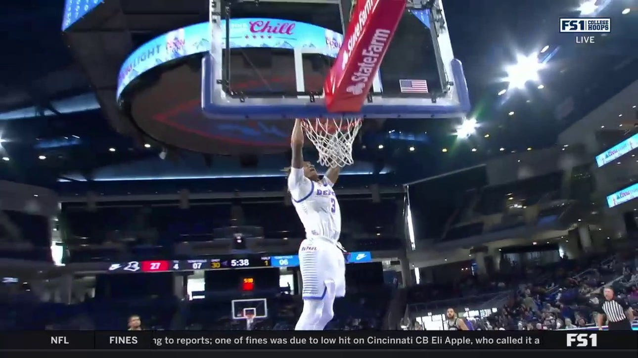 DePaul's Jalen Terry makes the steal and finishes with the two handed slam