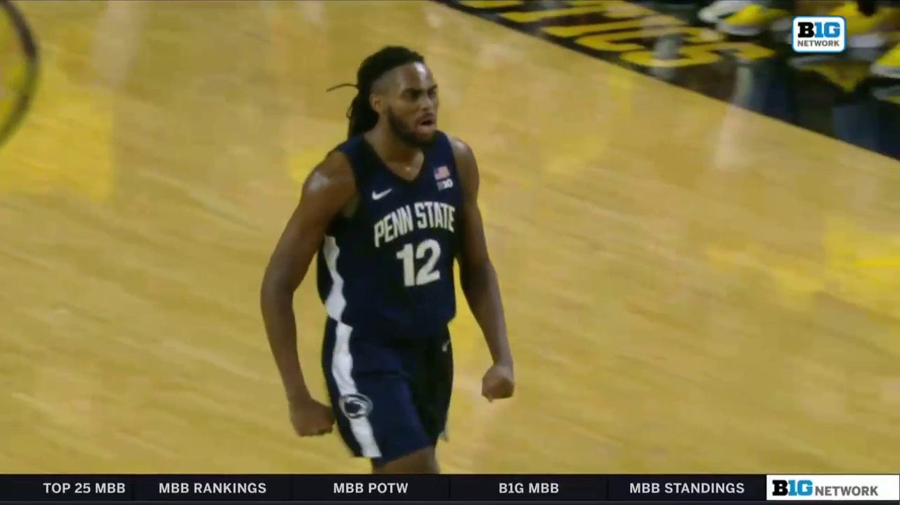 Penn State's Evan Mahaffey makes a 3-pointer from nearly half court to close out the half against Michigan