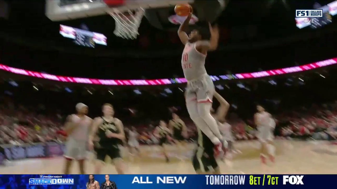 Felix Okpara blocks Zach Edey and Brice Sensabaugh finishes with the jam on the other end as Ohio State trims Purdue's lead