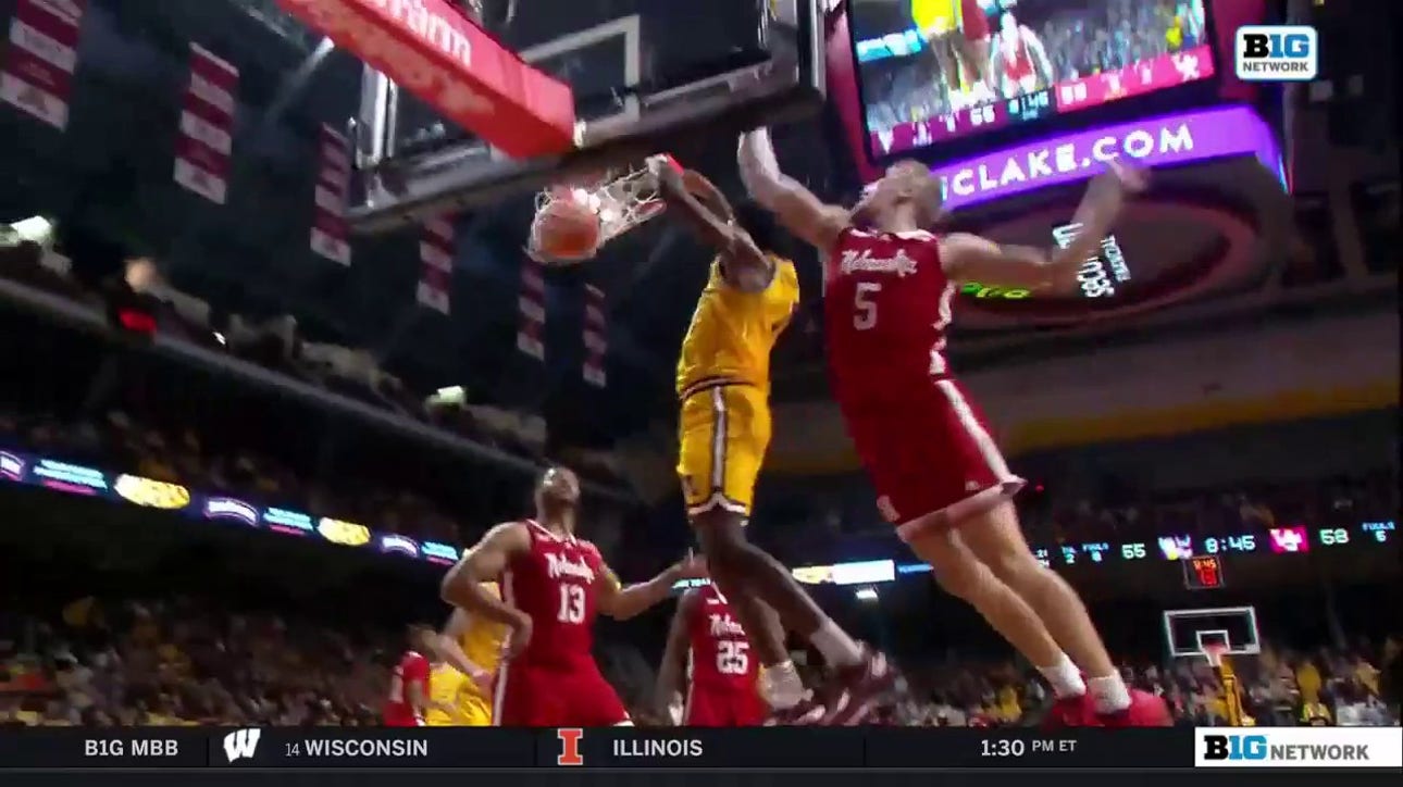 Joshua Ola-Joseph hammers in a dunk for Minnesota to the bring the heat against Nebraska 