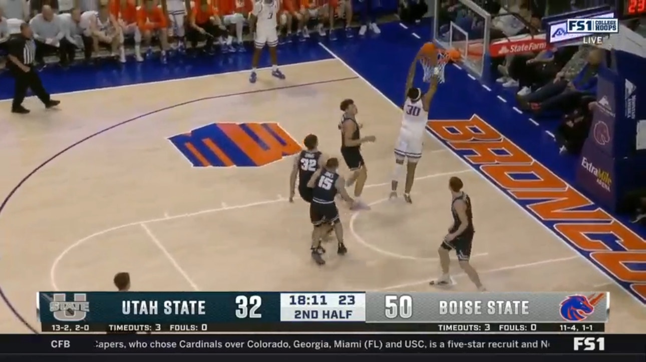 Naje Smith rocks the rim to give the Broncos a 20 point lead over Utah State in the second half