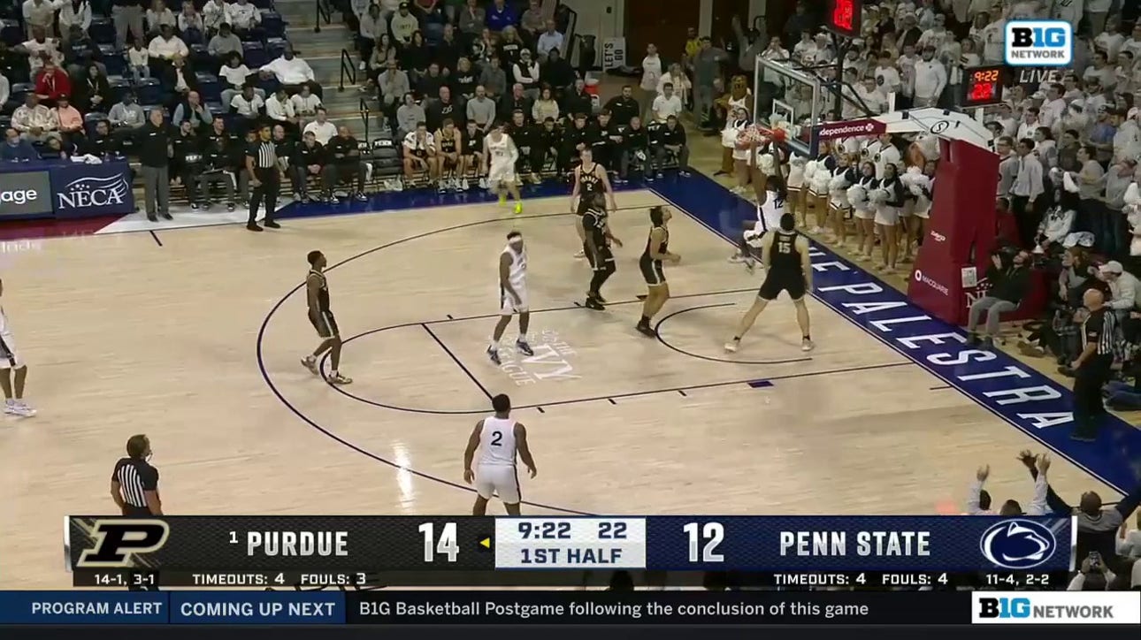 Evan Mahaffey throws down a dunk to bring Penn State to a tie with No. 1 Purdue in the first half