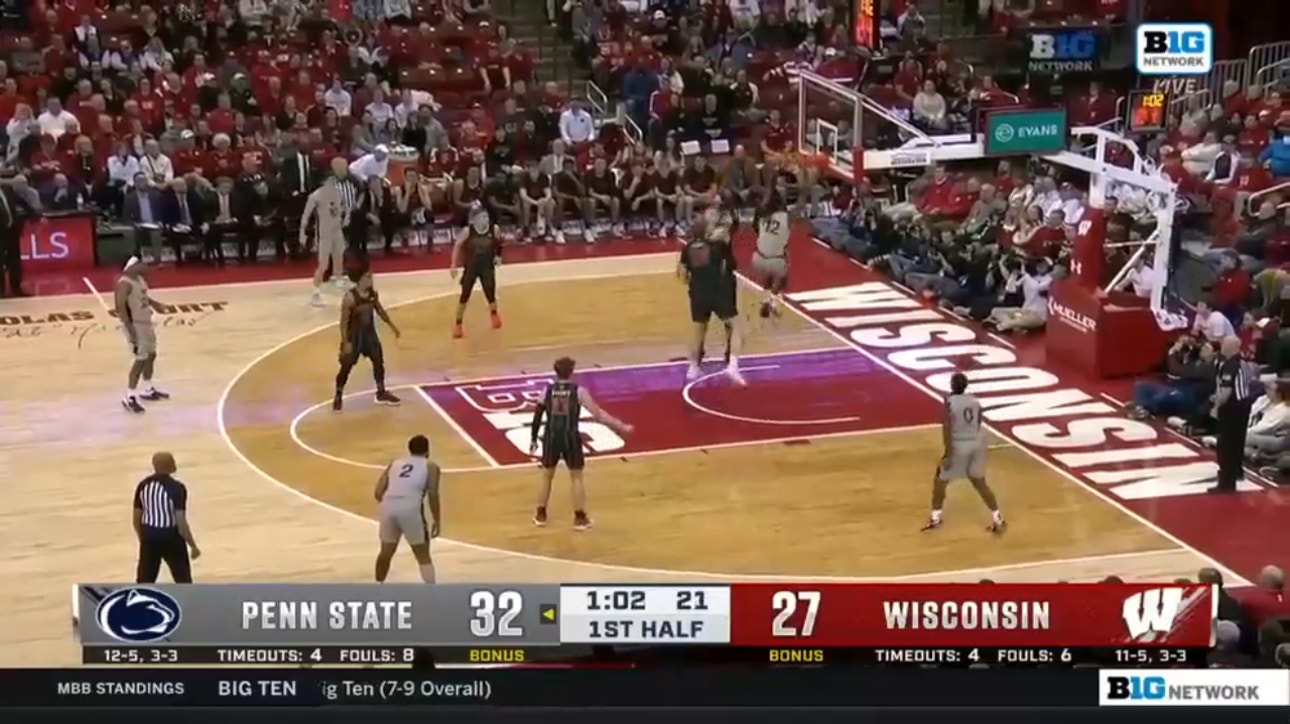 Penn State's Kanye Clary connects with Evan Mahaffey on a beautiful dunk, extending the lead over Wisconsin