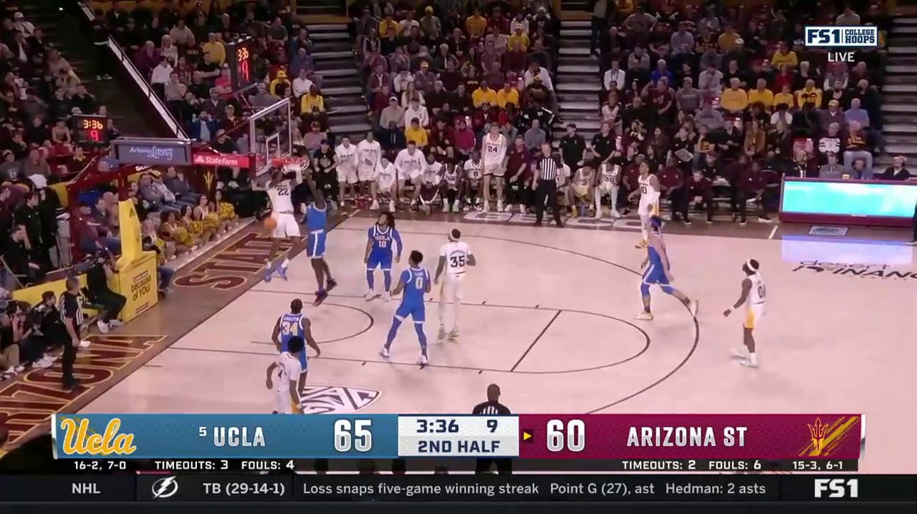 Arizona State's Warren Washington throws down a dunk to trim into UCLA's lead