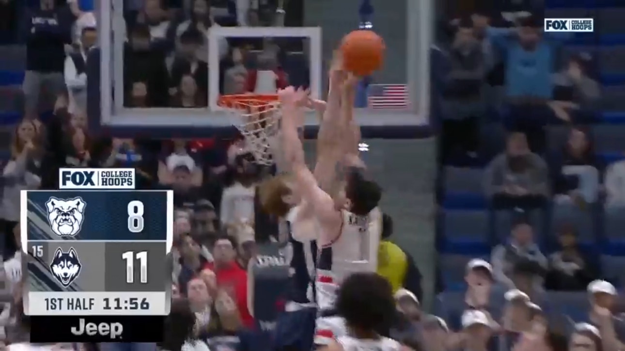 Butler's Connor Turnbull makes a huge block against UConn early in the first half