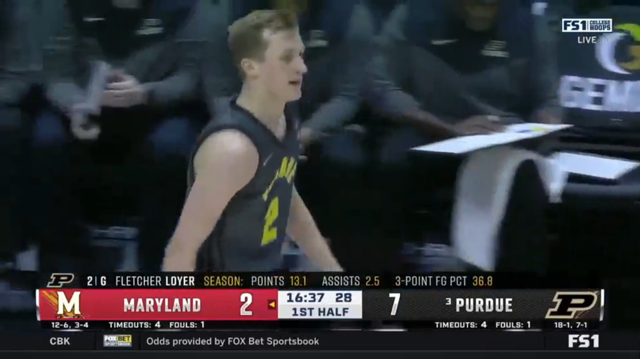  Fletcher Loyer makes an impressive bank-shot 3-pointer to extend Purdue's lead over Maryland 