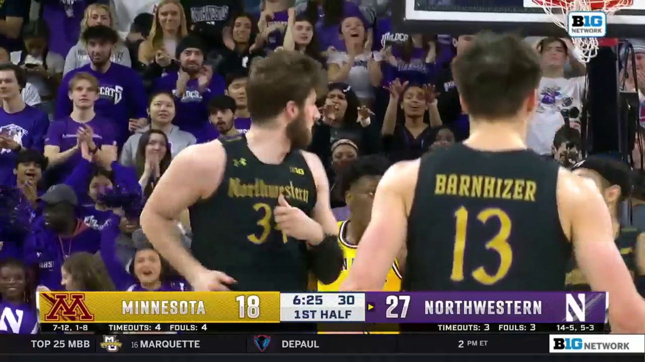 Boo Buie connects with Matthew Nicholson for a massive alley-oop jam for Northwestern  