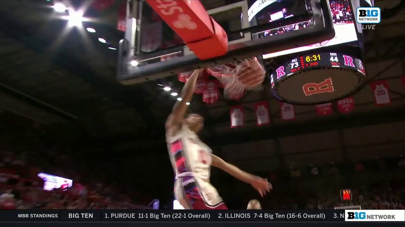 Derek Simpson comes away with a steal and throws it down on the other end as Rutgers leads late