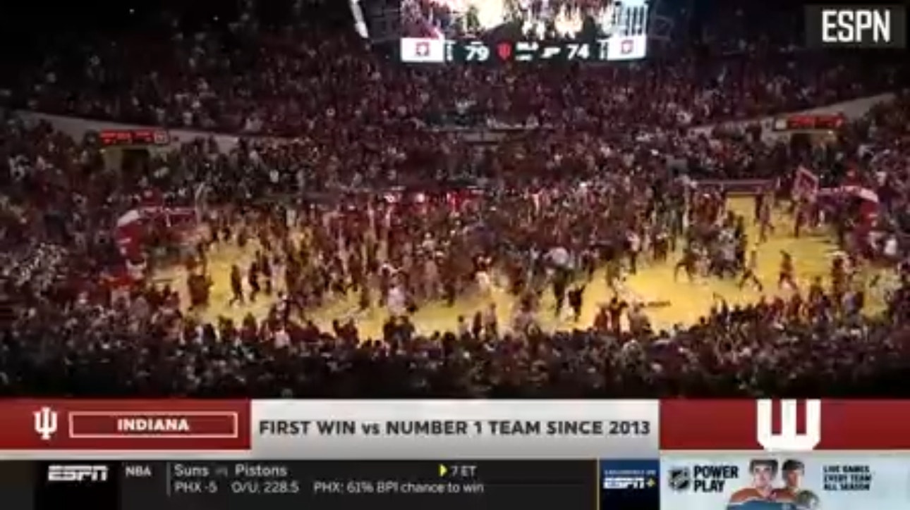 Fans storm the court after Indiana takes down No. 1 Purdue, 79-74
