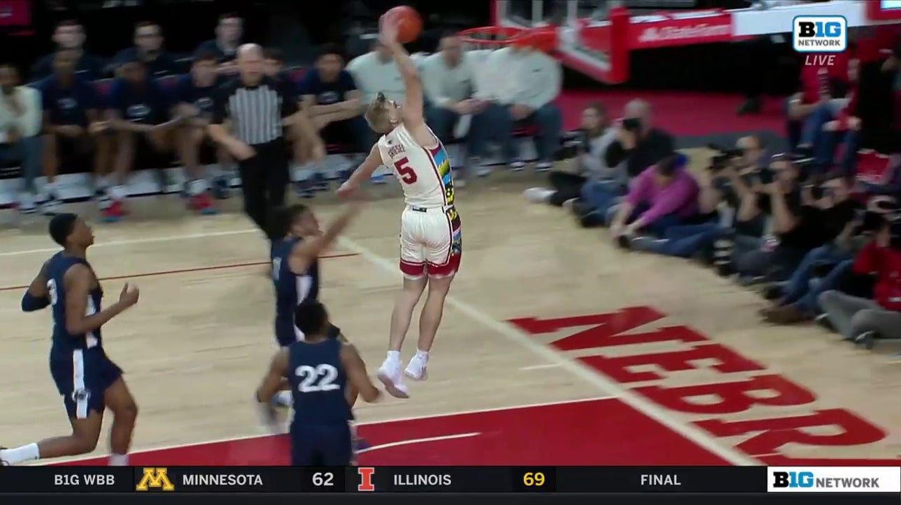 Nebraska's Sam Griesel throws down a quick dunk in transition