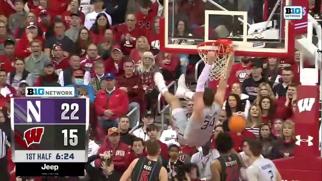 Northwestern's Matthew Nicholson throws down a HUGE dunk after the steal on the other end of the court