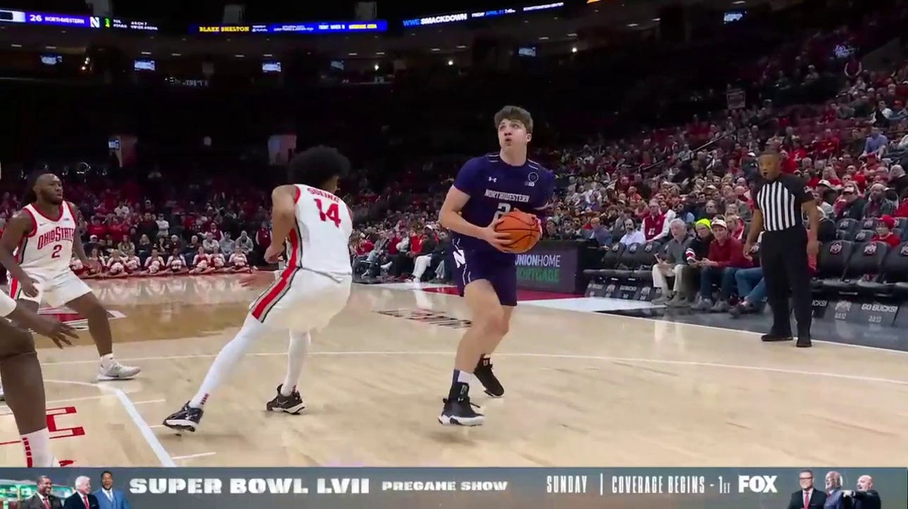 Northwestern's Nick Martinelli gets fancy and spins for a buzzer-beater vs. Ohio State to end the half