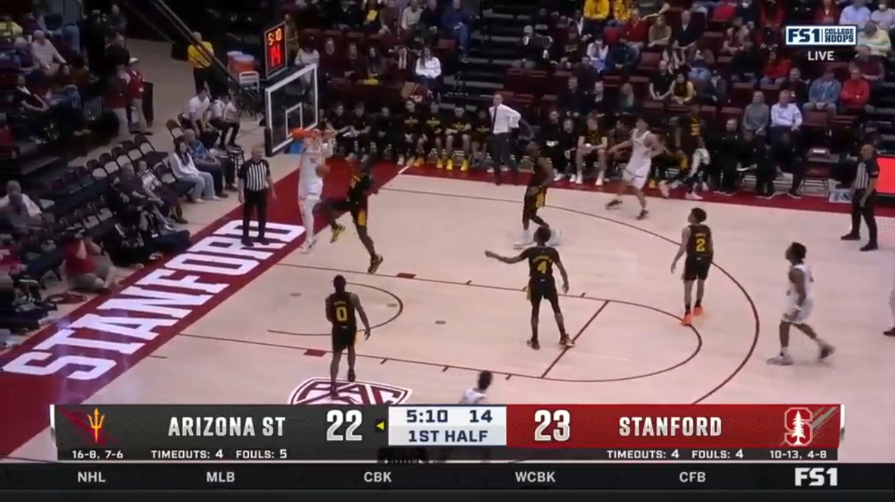 Stanford's Max Murrell throws down a two-handed flush against Arizona State in the first half