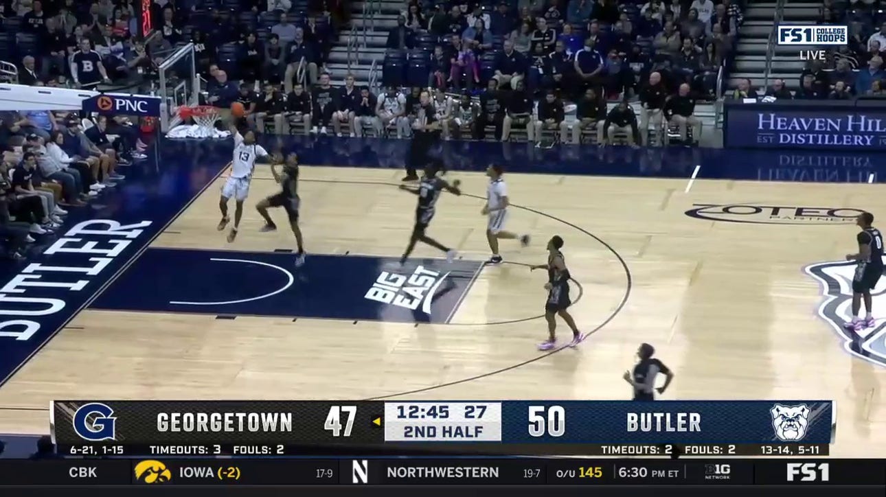 Jayden Taylor defies the laws of gravity with a one-handed jam for Butler and extends its lead against Georgetown