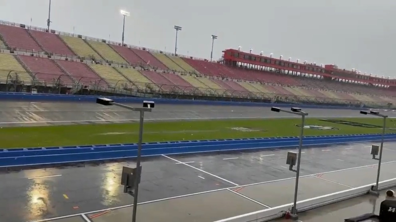 Snow comes down at the Auto Club Speedway in Fontana